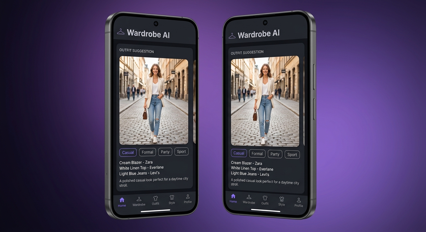 Wardrobe AI uygulamasında AI kombin önerisi ekranı